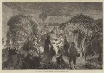 Der Waffenstillstand, verzweifelte Flüchtlinge campen in der Nähe von Paratjin, Serbien